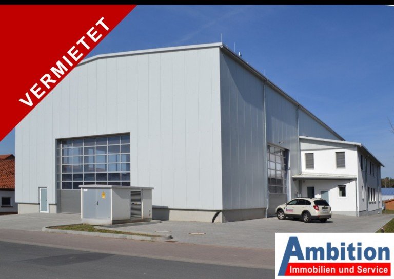 Titelbild mit Logo Verkauft Gro�ostheim - Ringheim Werkstatt Gewerbehalle - 2x 5t Kran - optimal f�r Maschinen- und Anlagenbau - hoch belastbarer Hallenboden -